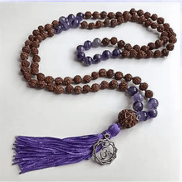 Japamala de Rudraksha e Ametista